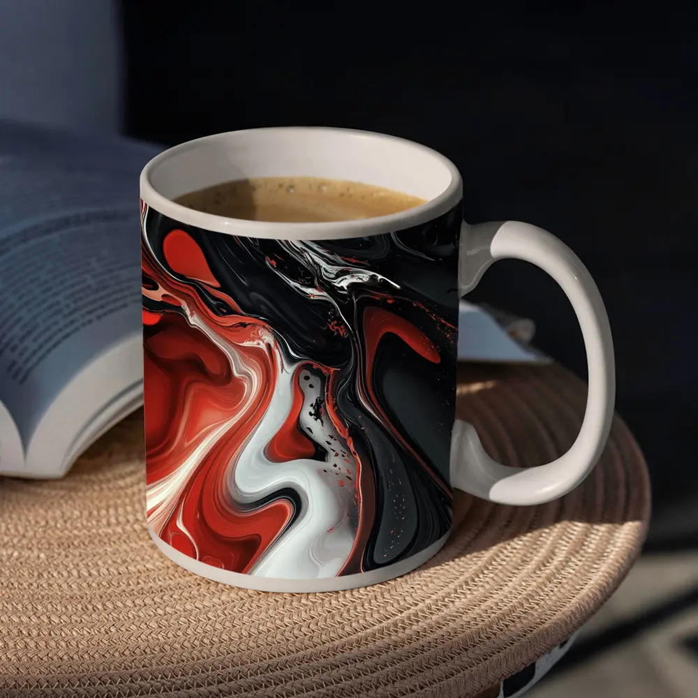 Red Black White Fluid Abstract Art – Mugs