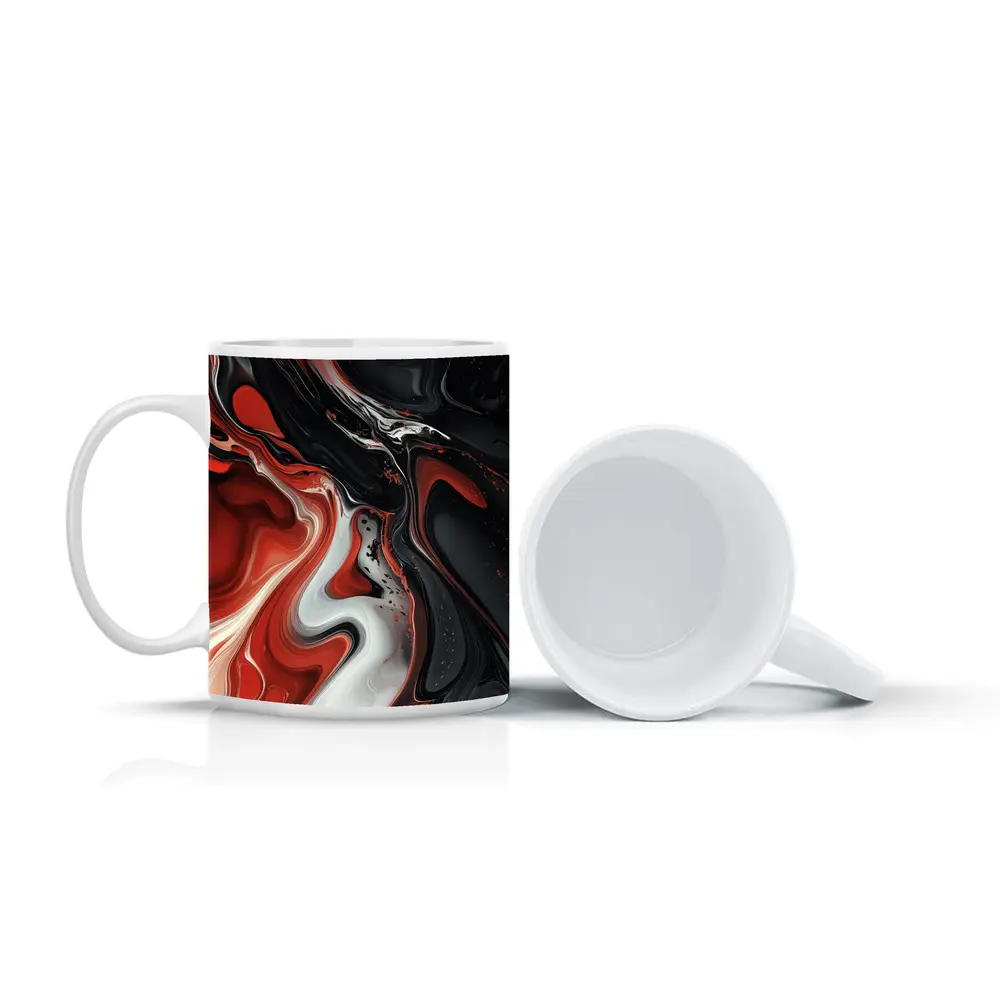 Red Black White Fluid Abstract Art – Mugs