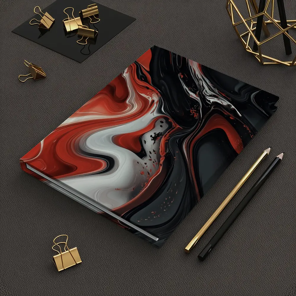 Red Black White Fluid Abstract Art – Notebooks