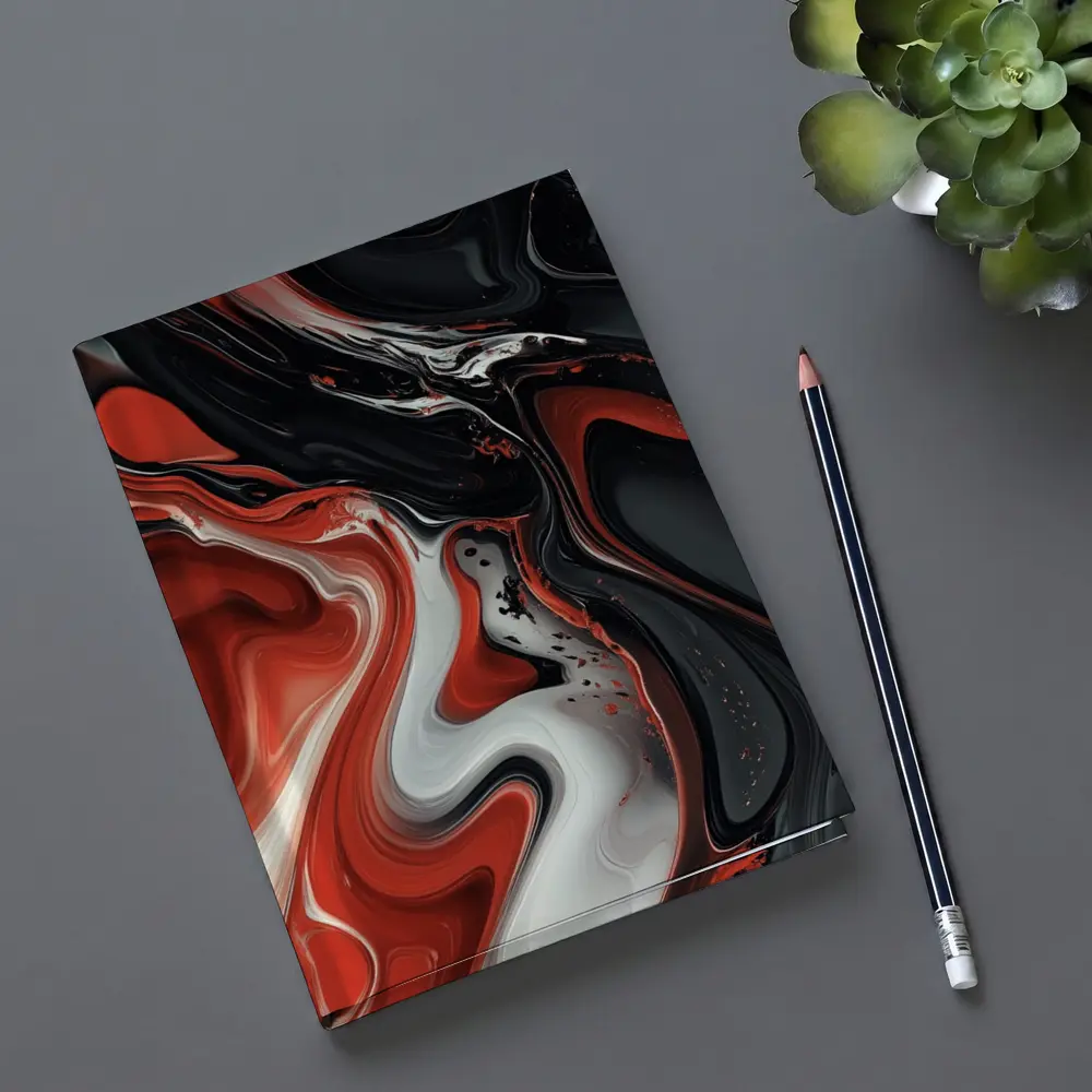Red Black White Fluid Abstract Art – Notebooks