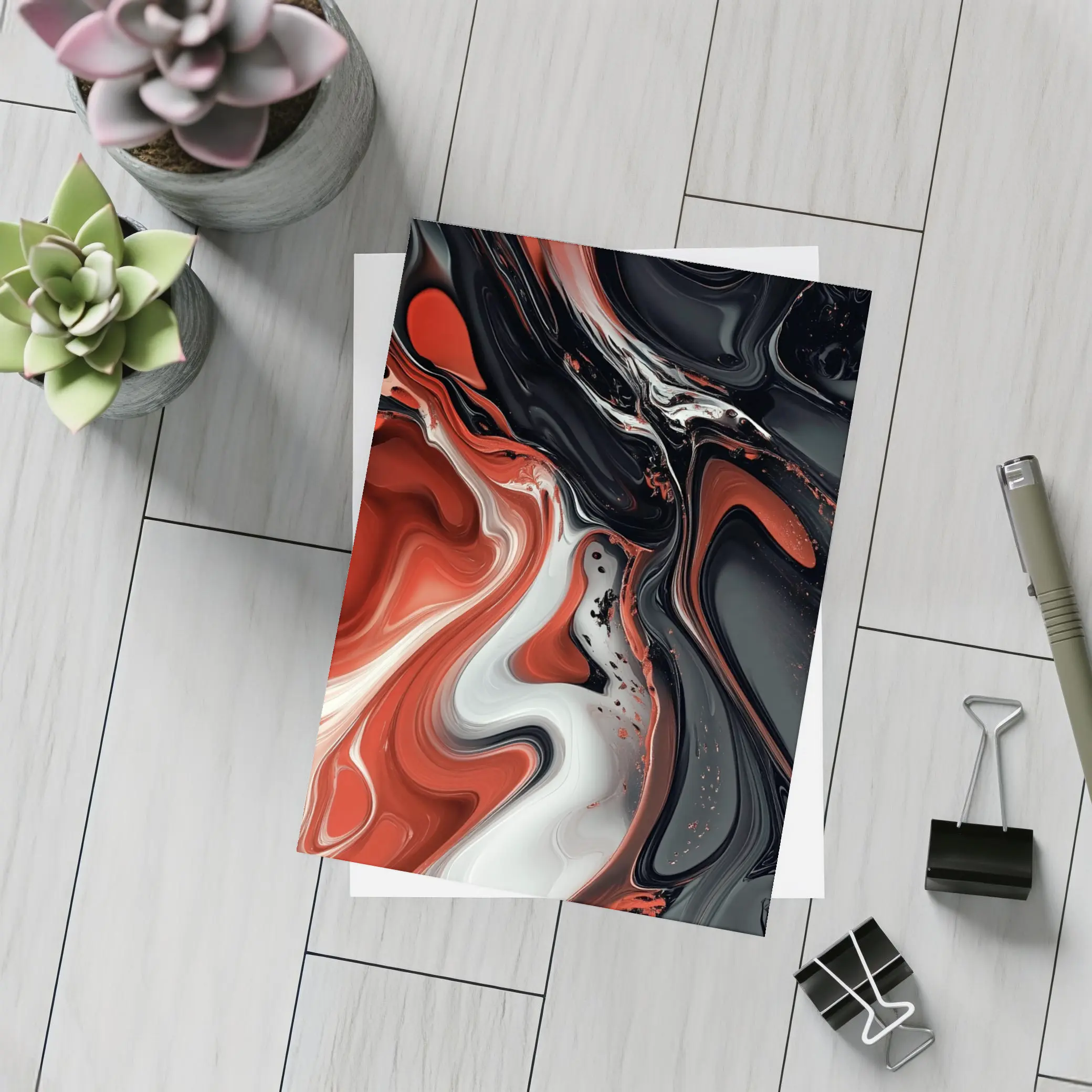 Red Black White Fluid Abstract Art – Postcards
