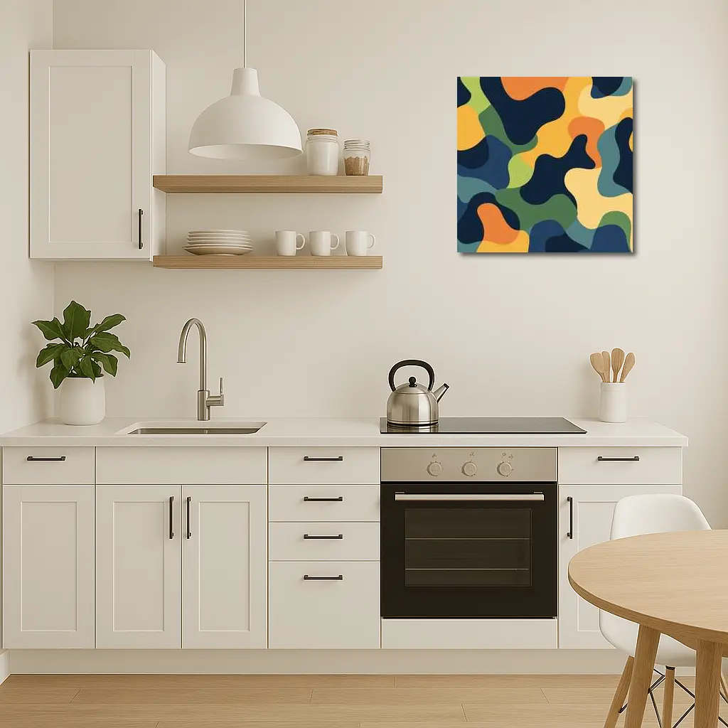 Modern Camouflage Abstract Pattern Navy Orange Green – Wall Art