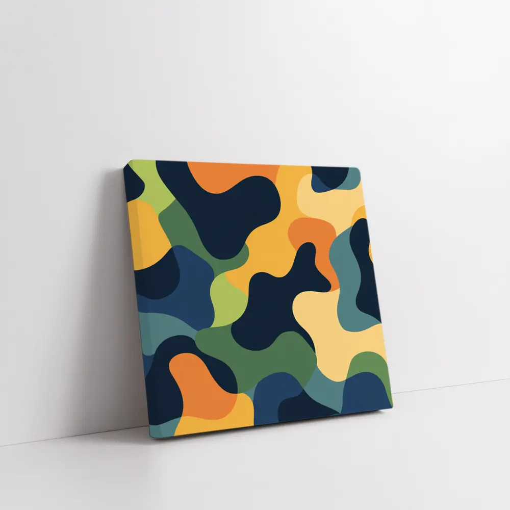 Modern Camouflage Abstract Pattern Navy Orange Green – Wall Art
