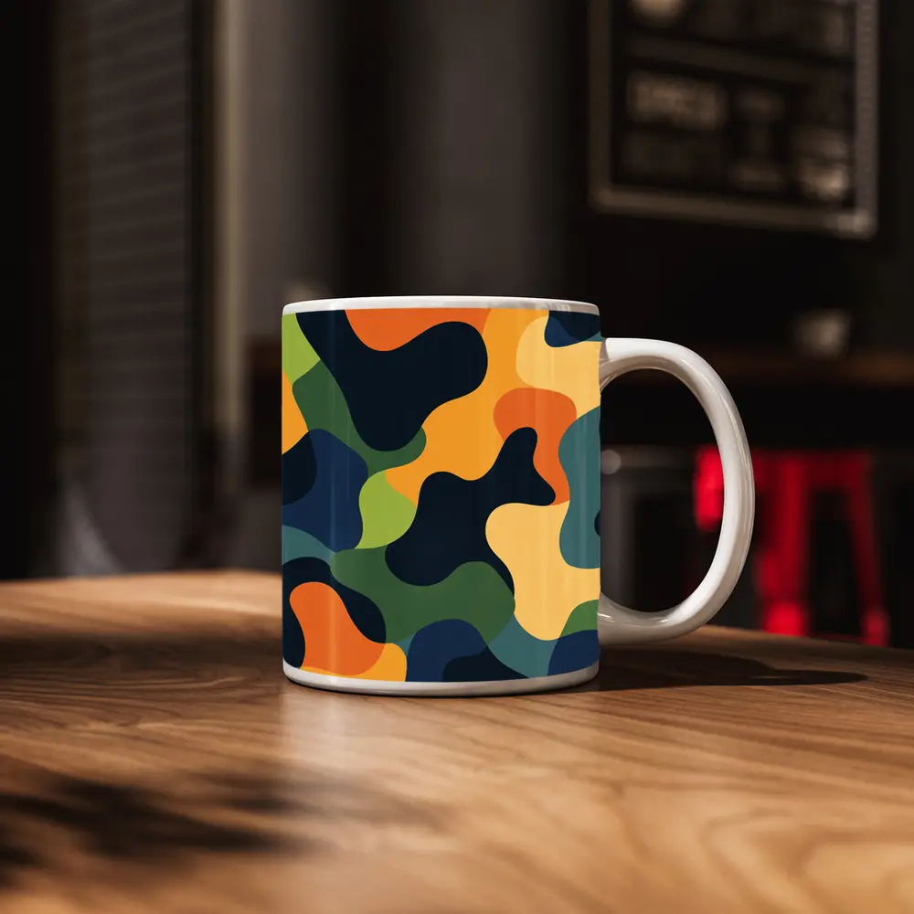 Modern Camouflage Abstract Pattern Navy Orange Green – Mugs