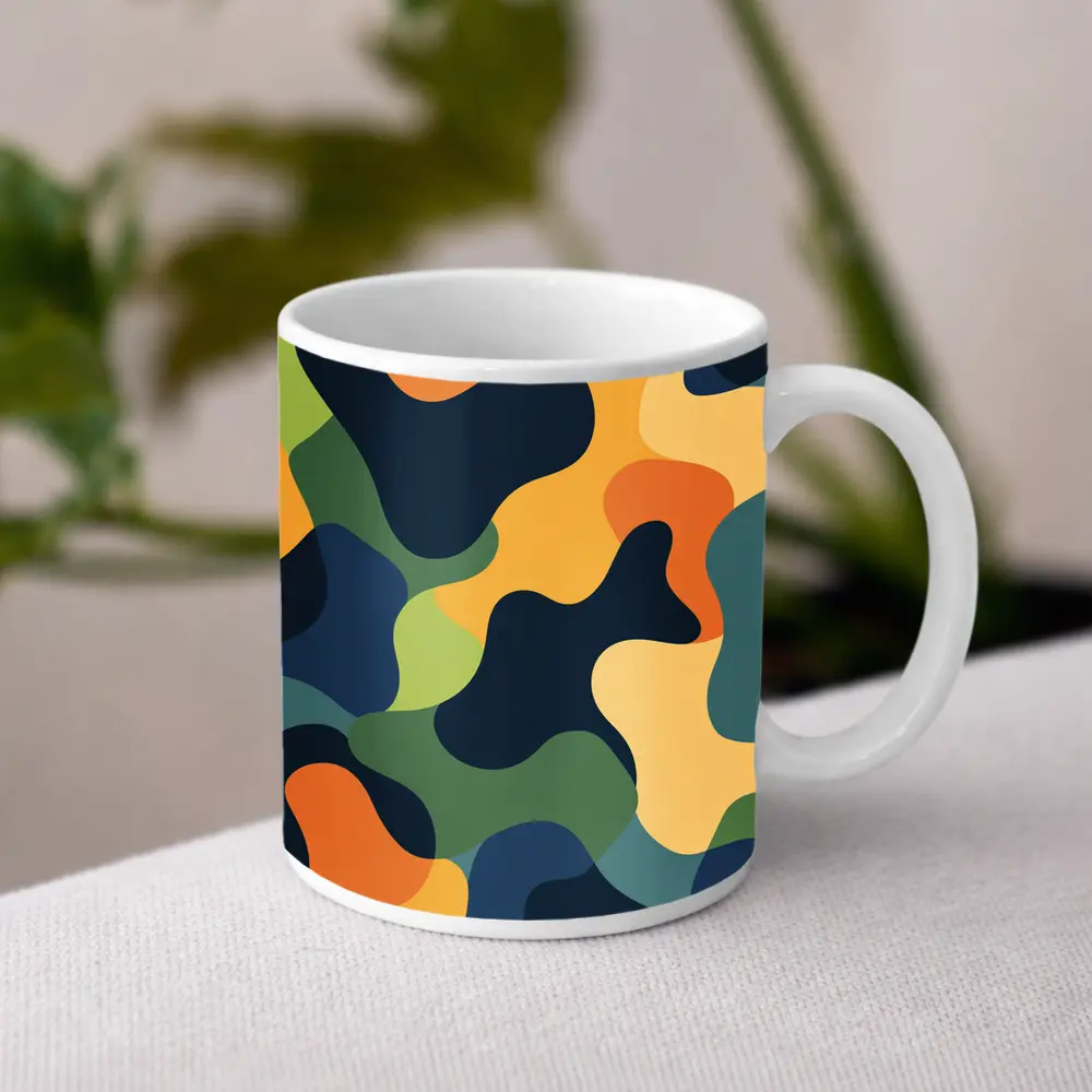 Modern Camouflage Abstract Pattern Navy Orange Green – Mugs
