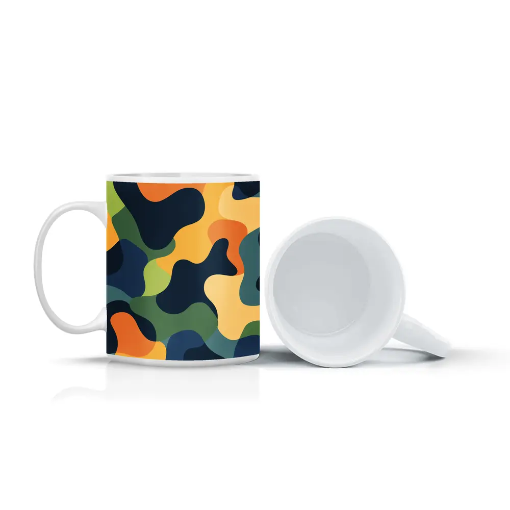 Modern Camouflage Abstract Pattern Navy Orange Green – Mugs