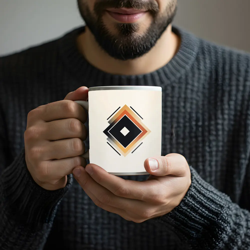 Nested Diamond Geometric Art Beige Background – Mugs
