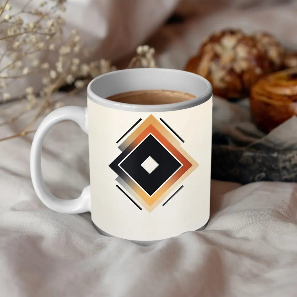 Nested Diamond Geometric Art Beige Background – Mugs