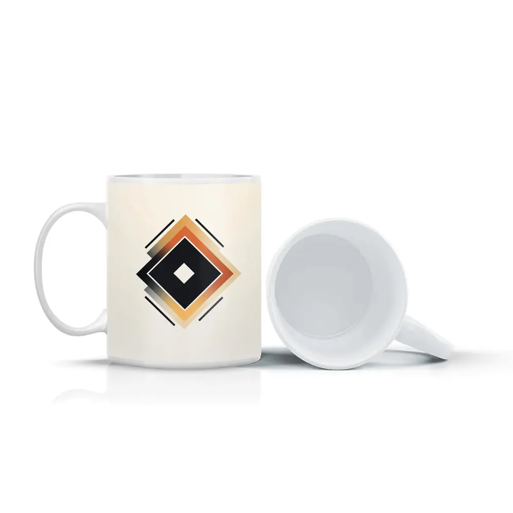 Nested Diamond Geometric Art Beige Background – Mugs