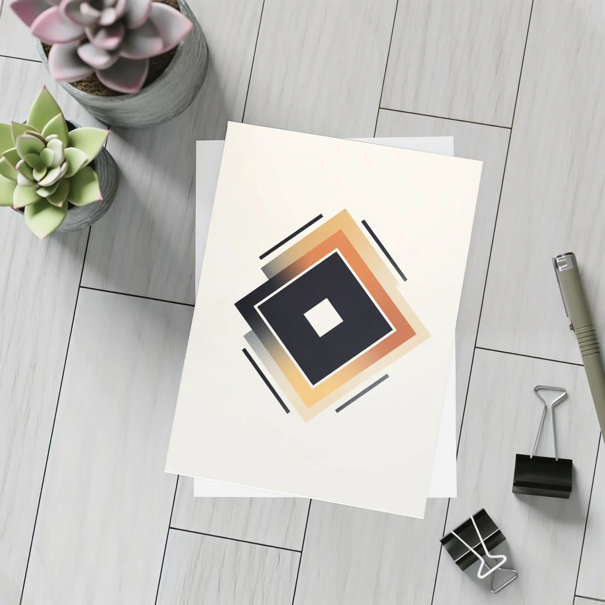 Nested Diamond Geometric Art Beige Background – Postcards