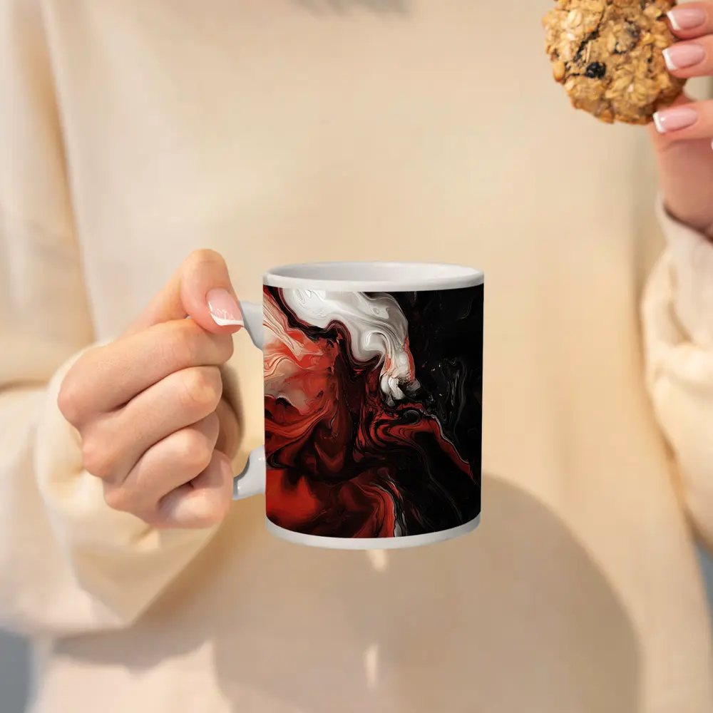 Red Black White Fluid Abstract Art – Mugs