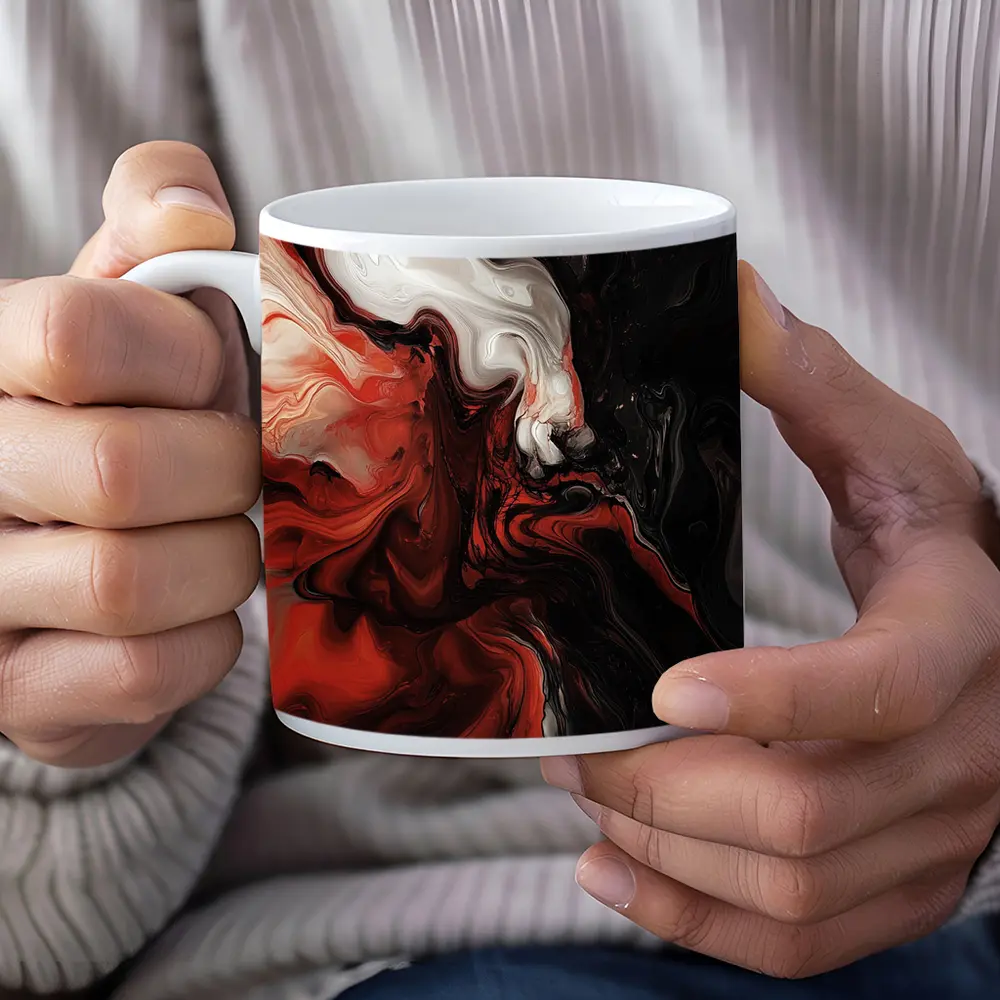 Red Black White Fluid Abstract Art – Mugs
