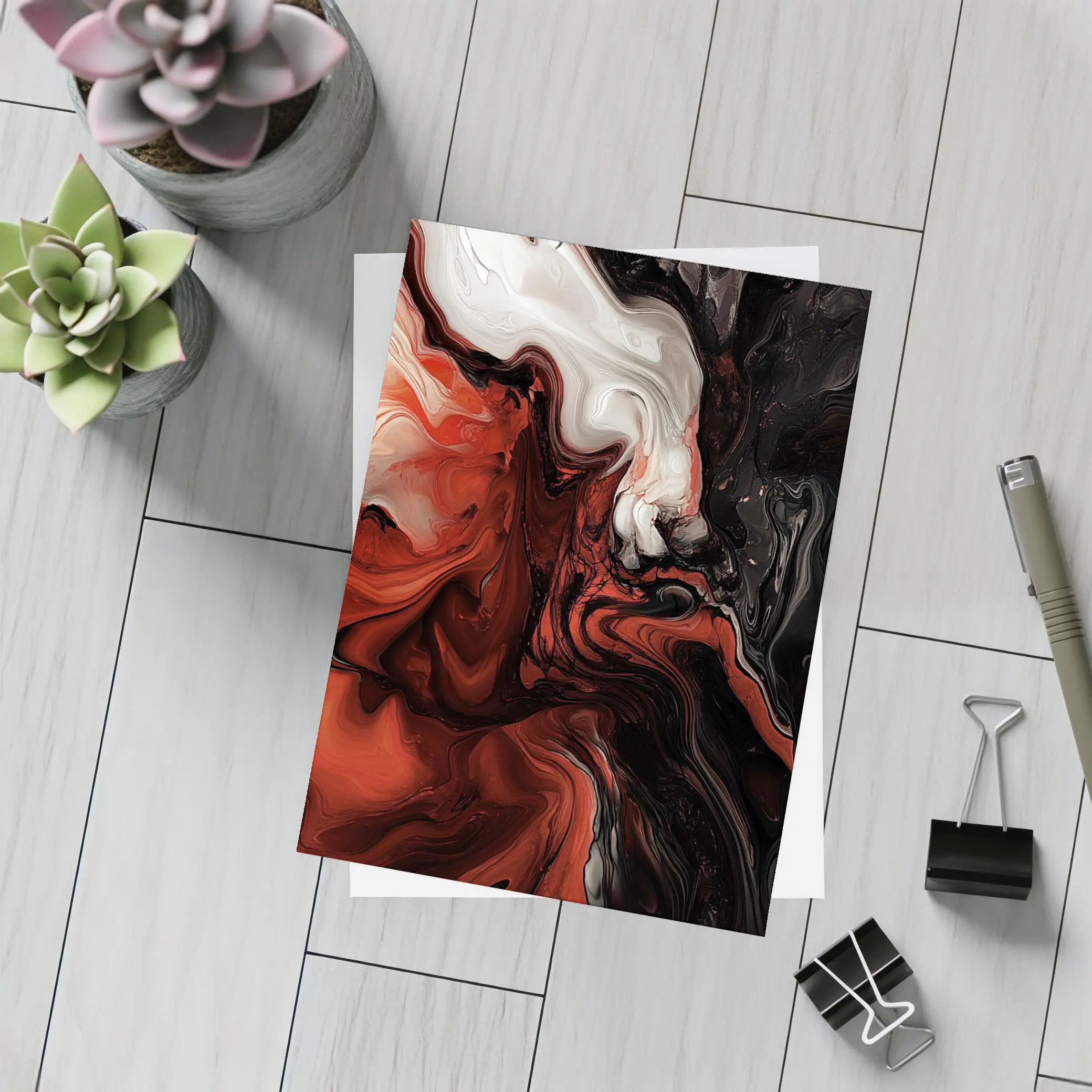 Red Black White Fluid Abstract Art – Postcards