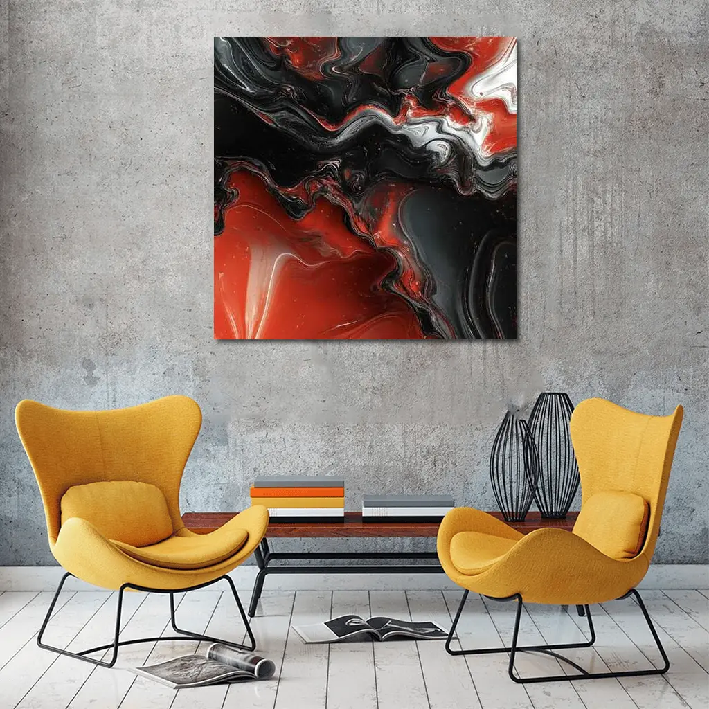 Red Black Fluid Abstract Marble Art – Wall Art