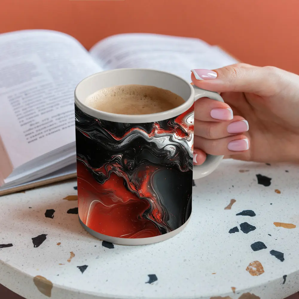 Red Black Fluid Abstract Marble Art – Mugs