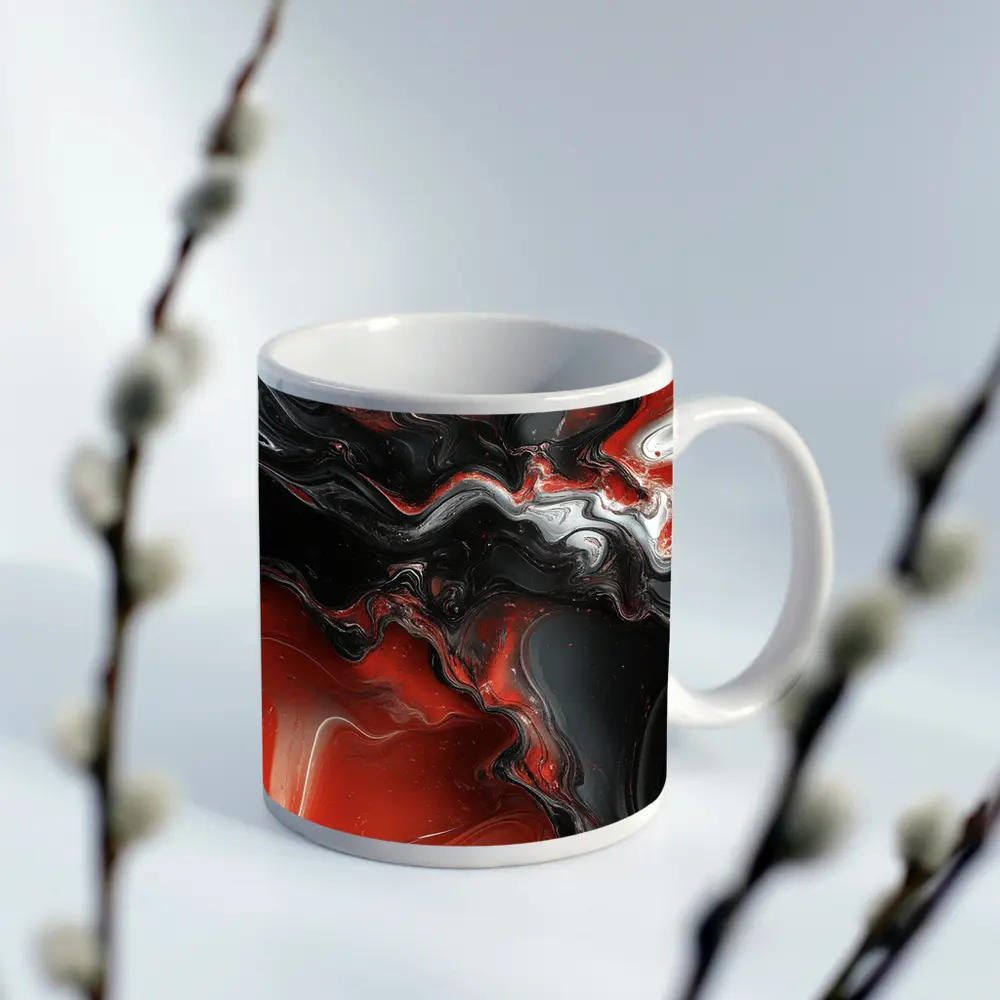 Red Black Fluid Abstract Marble Art – Mugs