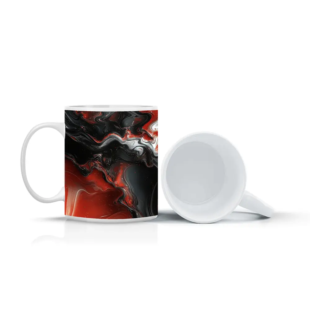 Red Black Fluid Abstract Marble Art – Mugs