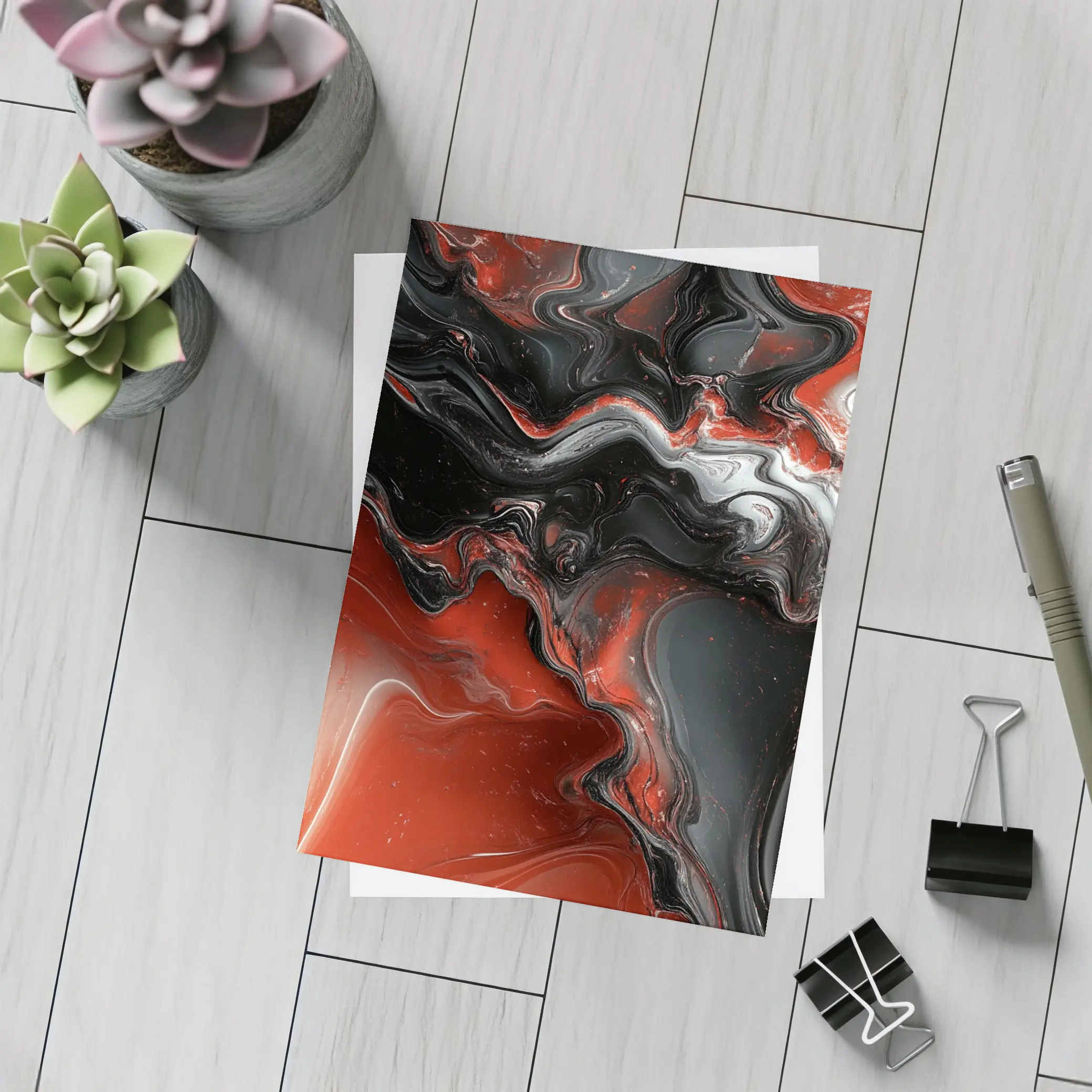 Red Black Fluid Abstract Marble Art – Postcards