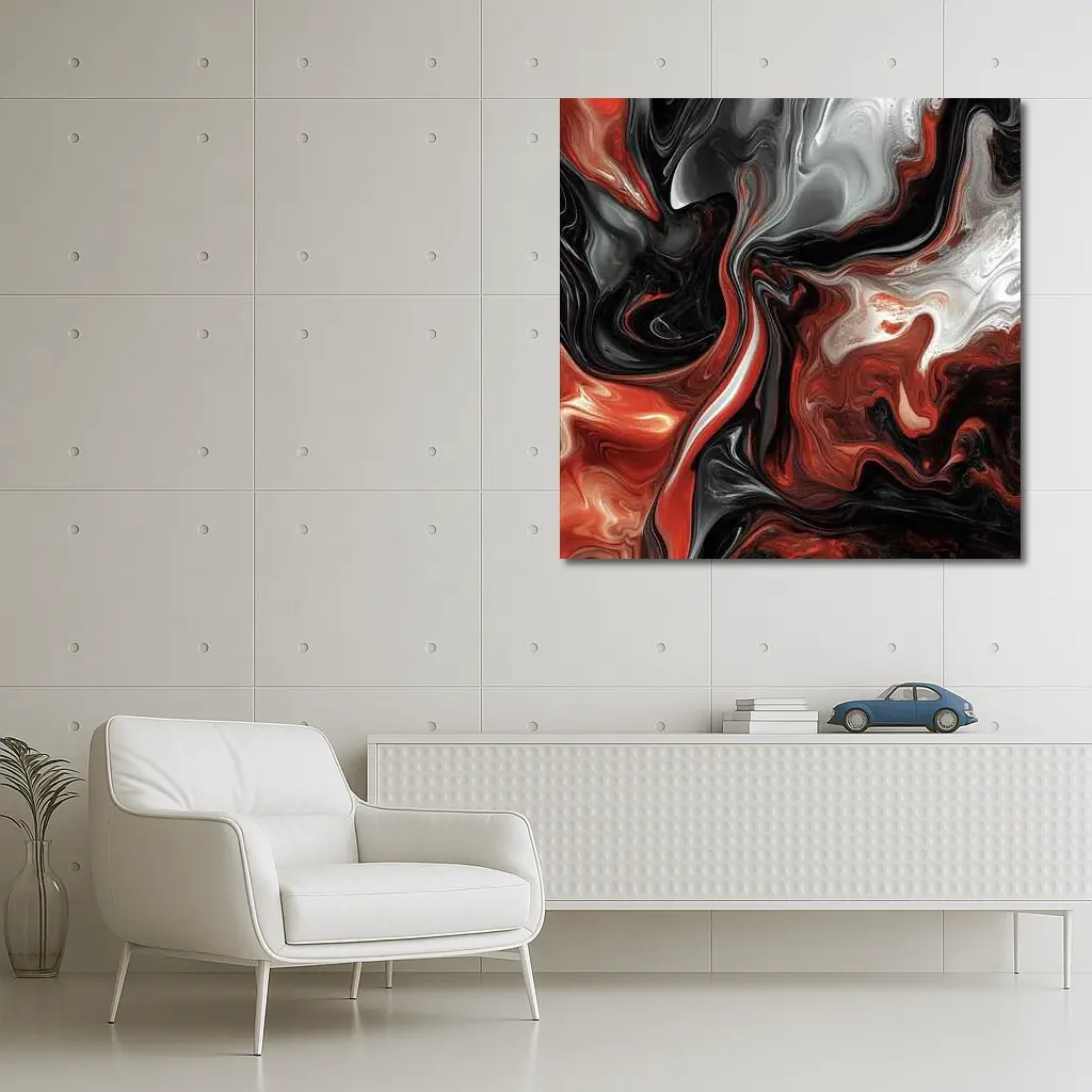 Red Black White Swirling Marble Abstract Art – Wall Art