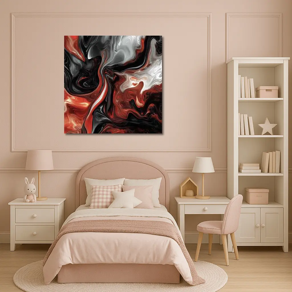 Red Black White Swirling Marble Abstract Art – Wall Art