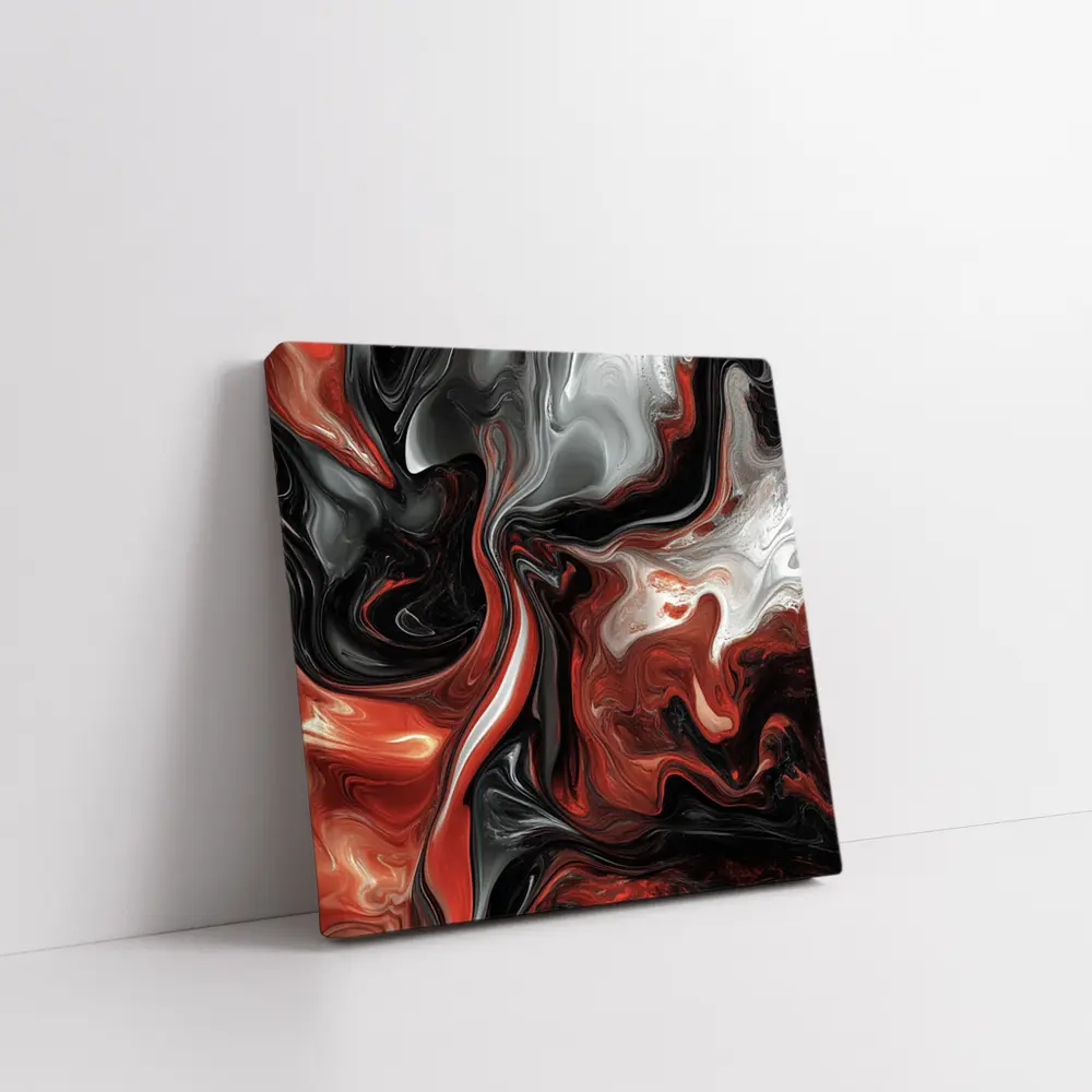 Red Black White Swirling Marble Abstract Art – Wall Art