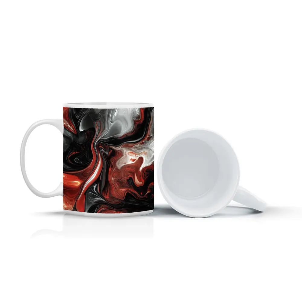 Red Black White Swirling Marble Abstract Art – Mugs