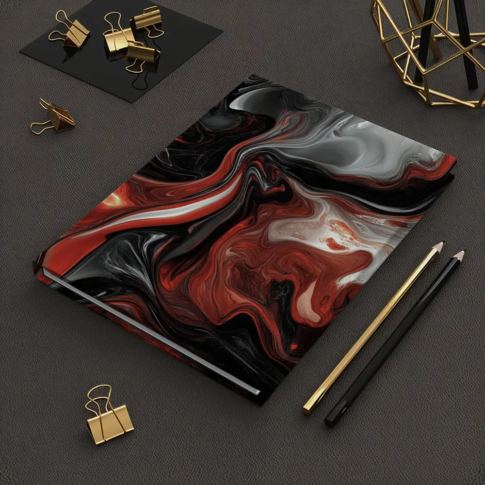 Red Black White Swirling Marble Abstract Art – Notebooks