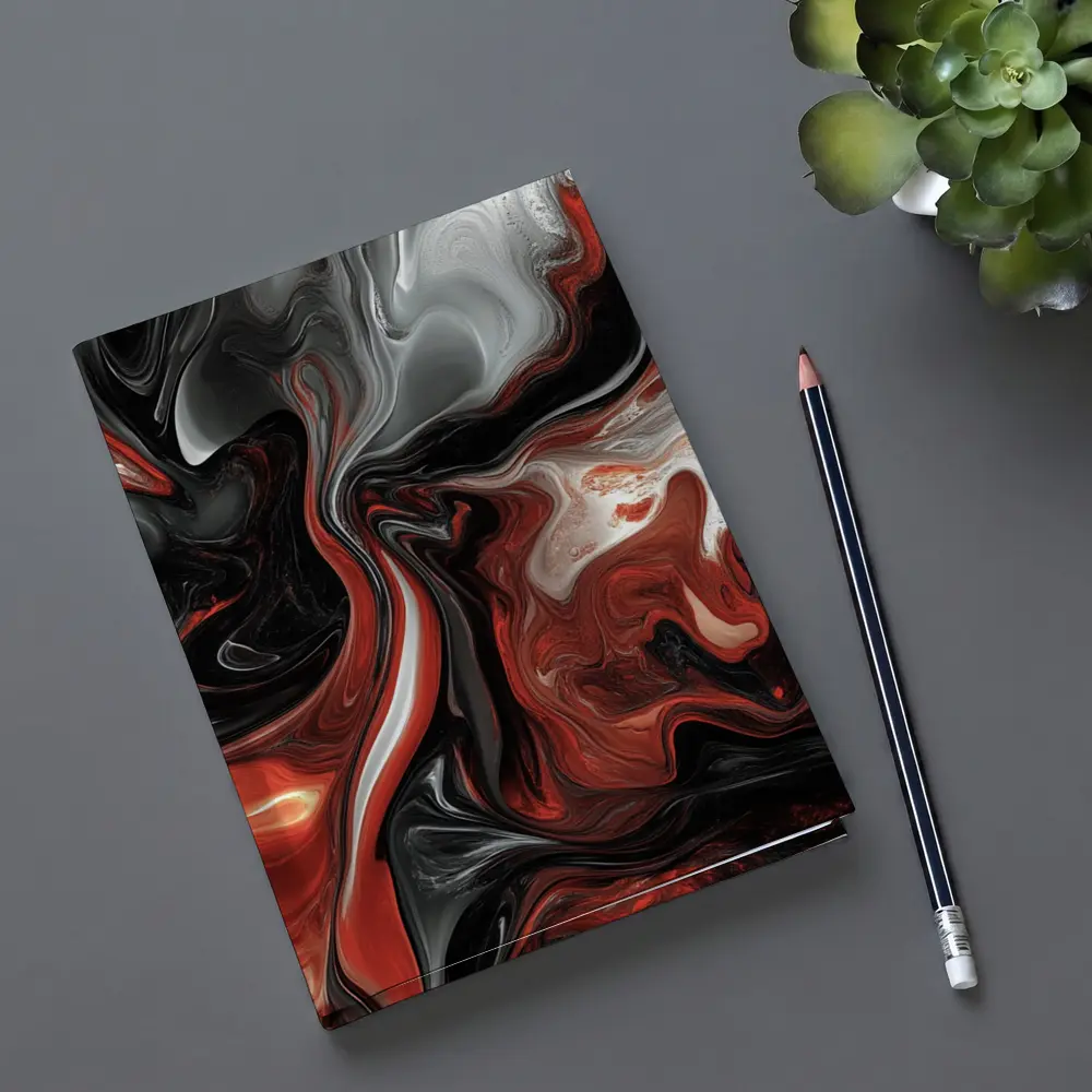 Red Black White Swirling Marble Abstract Art – Notebooks