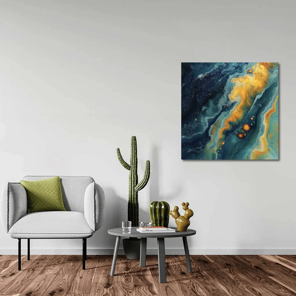 Navy Gold Swirling Abstract Fluid Art – Wall Art