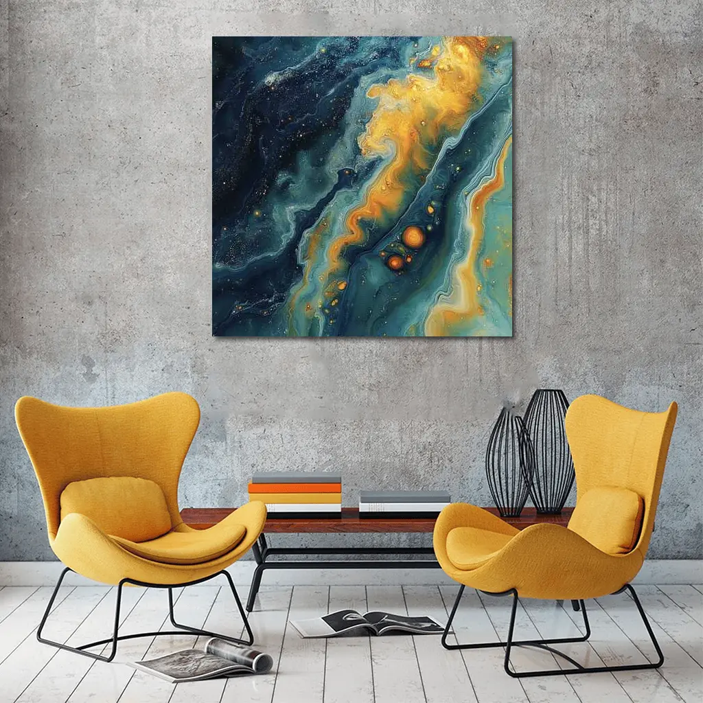 Navy Gold Swirling Abstract Fluid Art – Wall Art