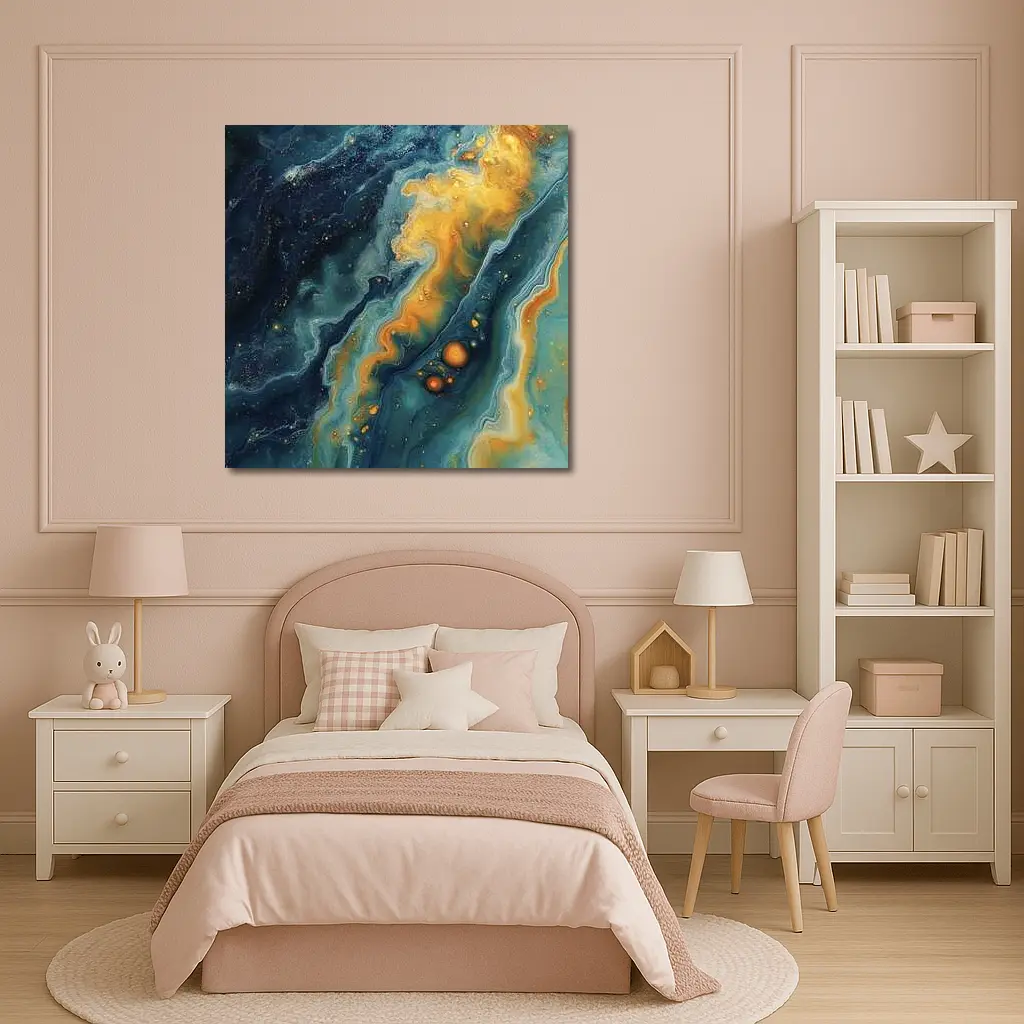 Navy Gold Swirling Abstract Fluid Art – Wall Art
