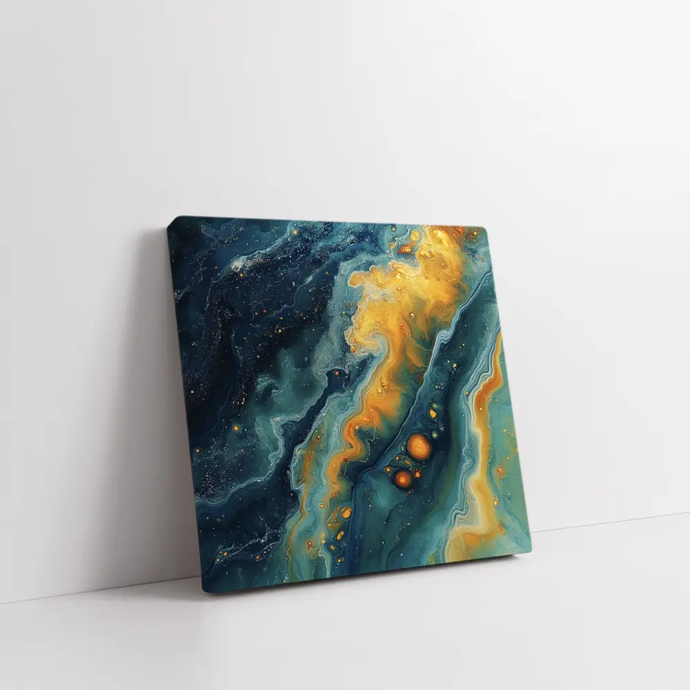 Navy Gold Swirling Abstract Fluid Art – Wall Art