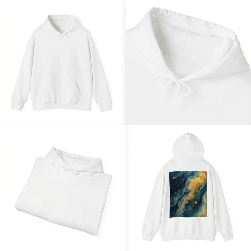 Navy Gold Swirling Abstract Fluid Art – Hoodies