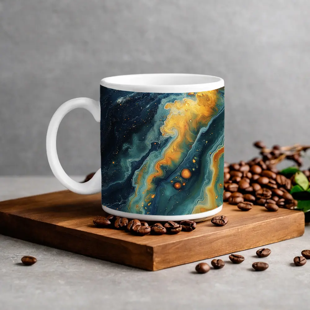 Navy Gold Swirling Abstract Fluid Art – Mugs