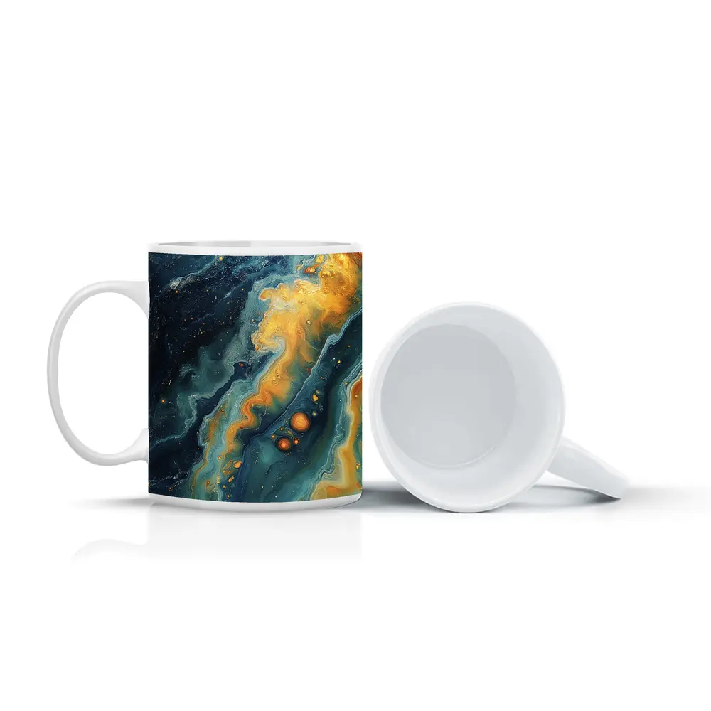 Navy Gold Swirling Abstract Fluid Art – Mugs
