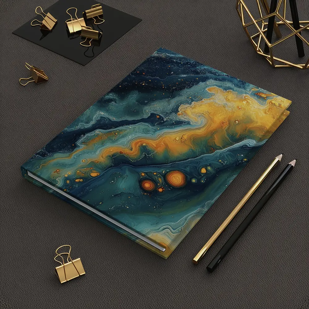 Navy Gold Swirling Abstract Fluid Art – Notebooks