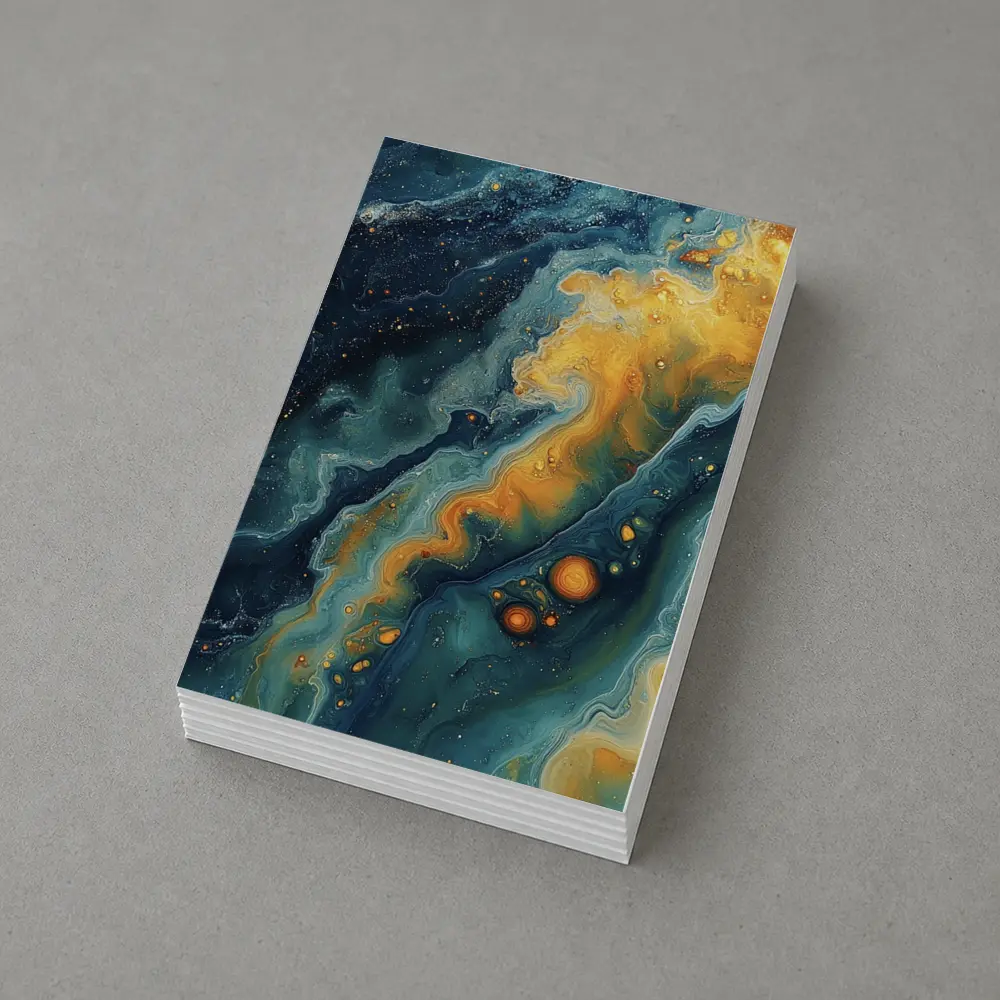 Navy Gold Swirling Abstract Fluid Art – Postcards