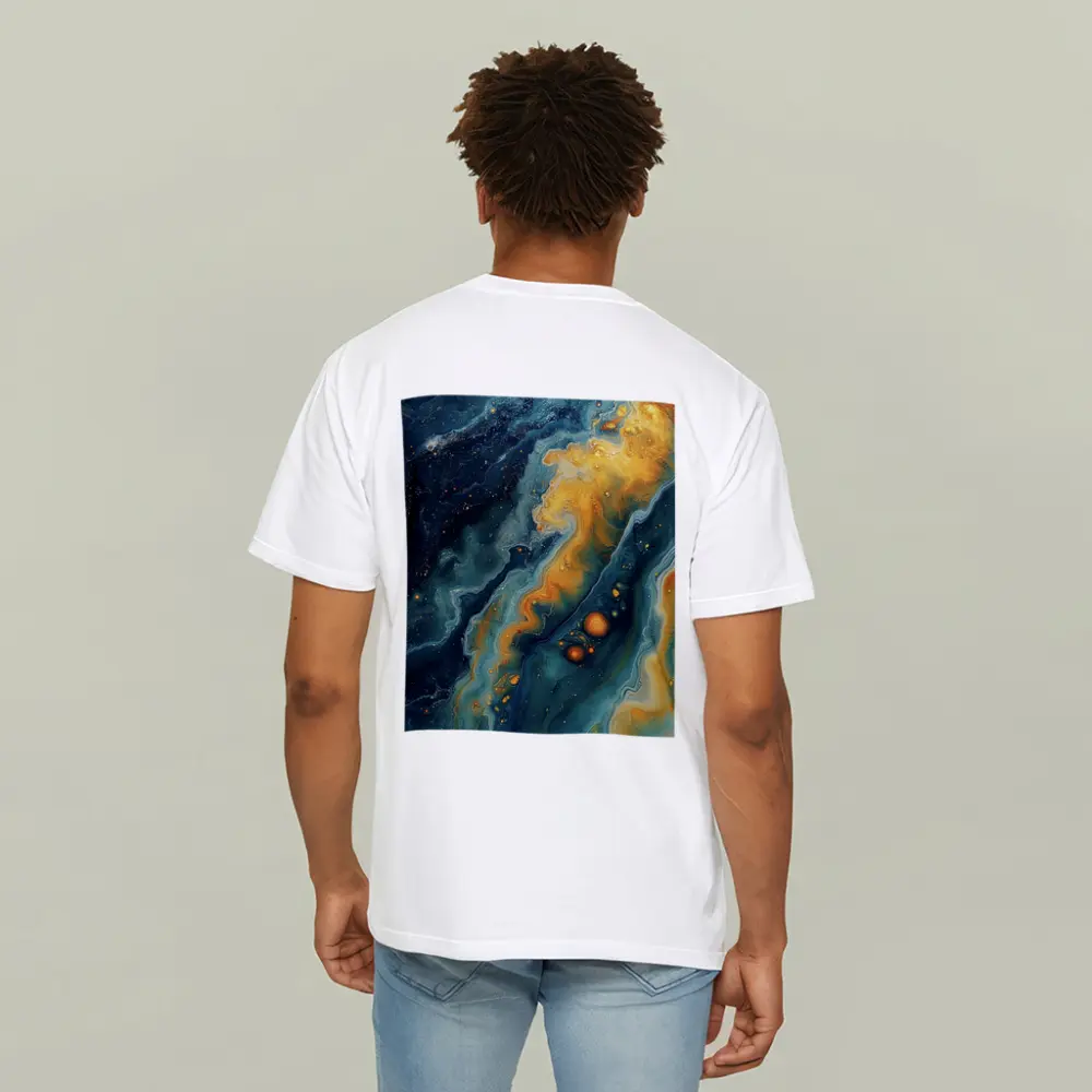 Navy Gold Swirling Abstract Fluid Art – T-Shirts