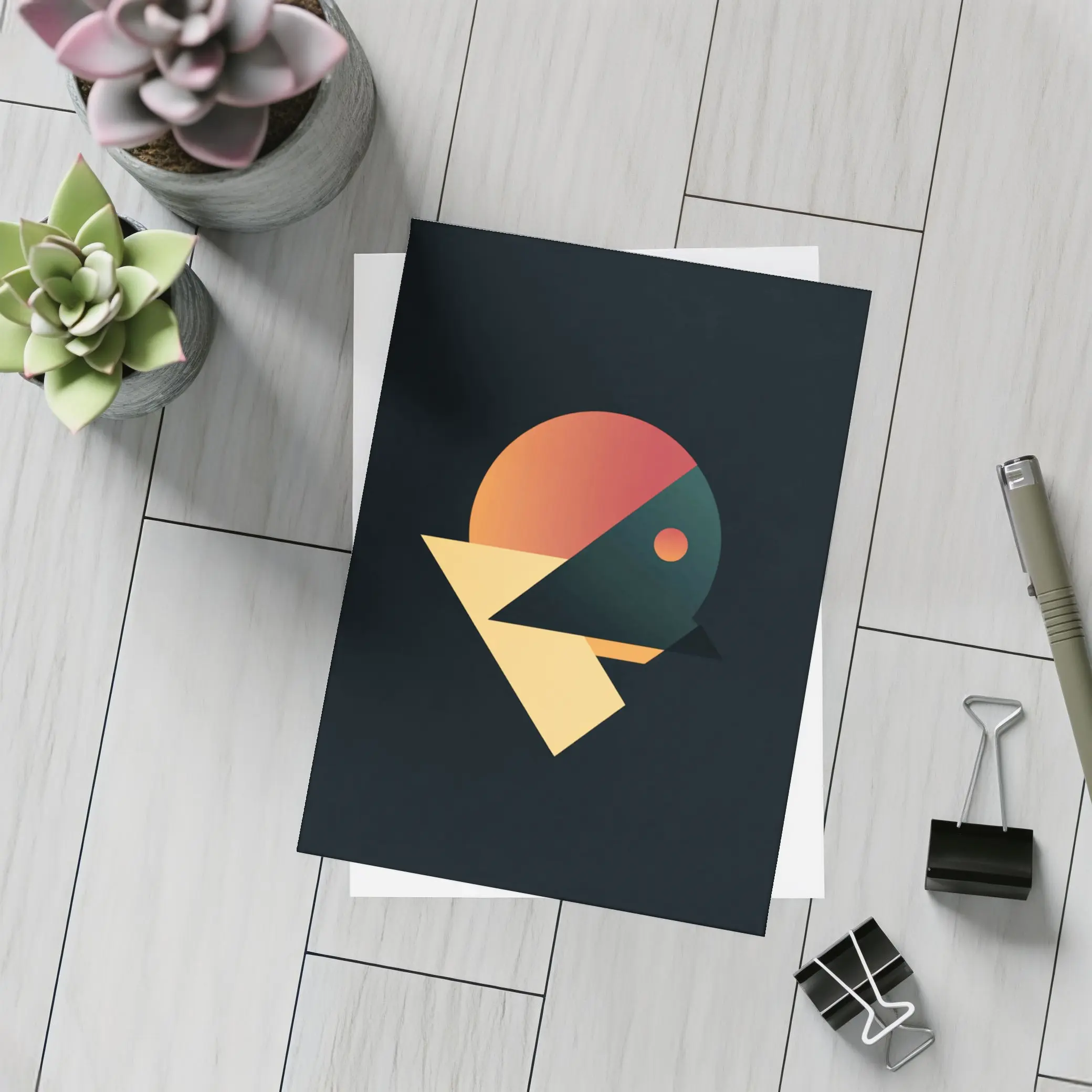 Geometric Bird Abstract Dark Background Art – Postcards