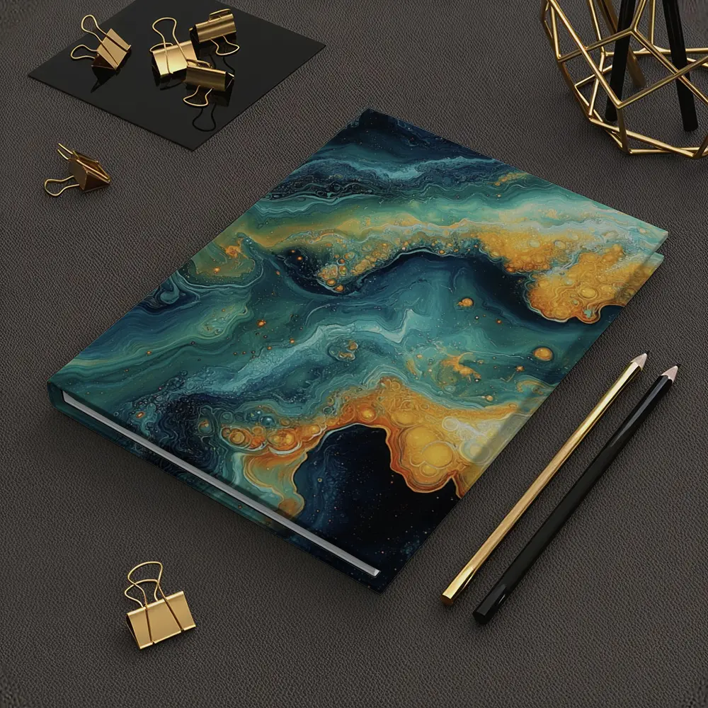 Dark Teal Gold Swirling Marble Abstract Art – Notebooks