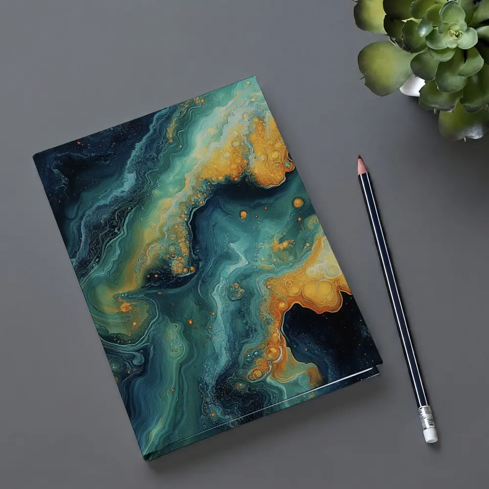 Dark Teal Gold Swirling Marble Abstract Art – Notebooks