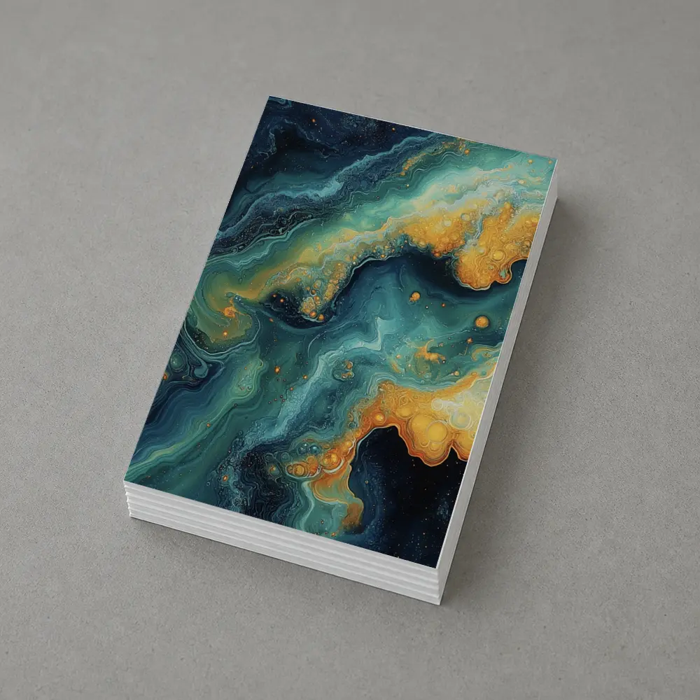 Dark Teal Gold Swirling Marble Abstract Art – Postcards