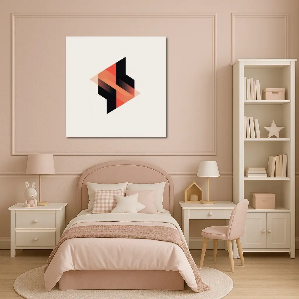 Abstract Geometric Shapes Black Coral Beige Background – Wall Art