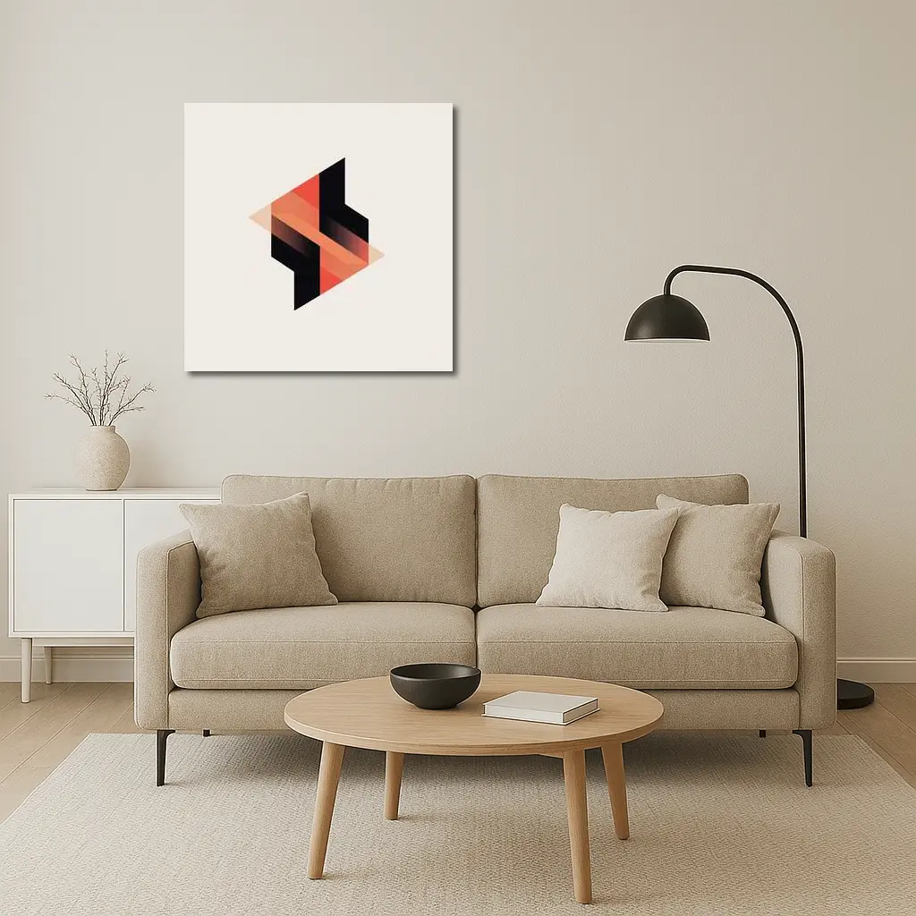 Abstract Geometric Shapes Black Coral Beige Background – Wall Art