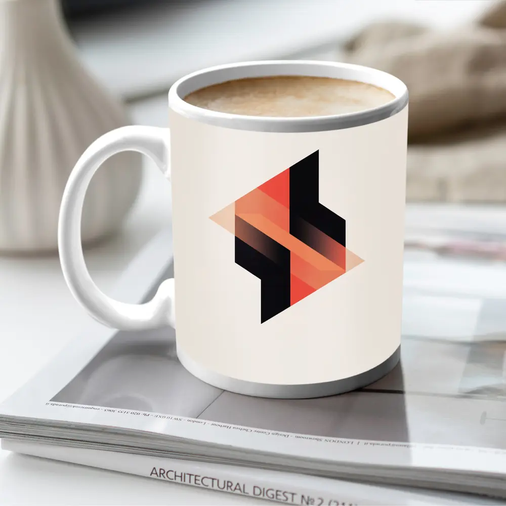 Abstract Geometric Shapes Black Coral Beige Background – Mugs