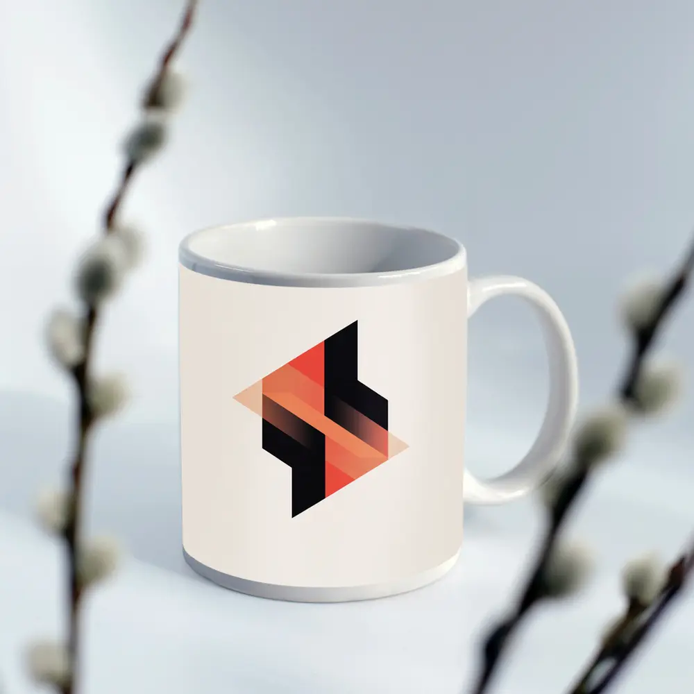 Abstract Geometric Shapes Black Coral Beige Background – Mugs