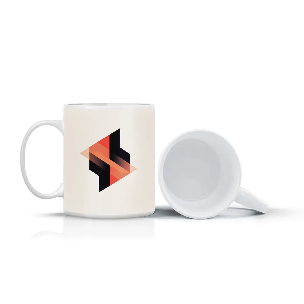 Abstract Geometric Shapes Black Coral Beige Background – Mugs