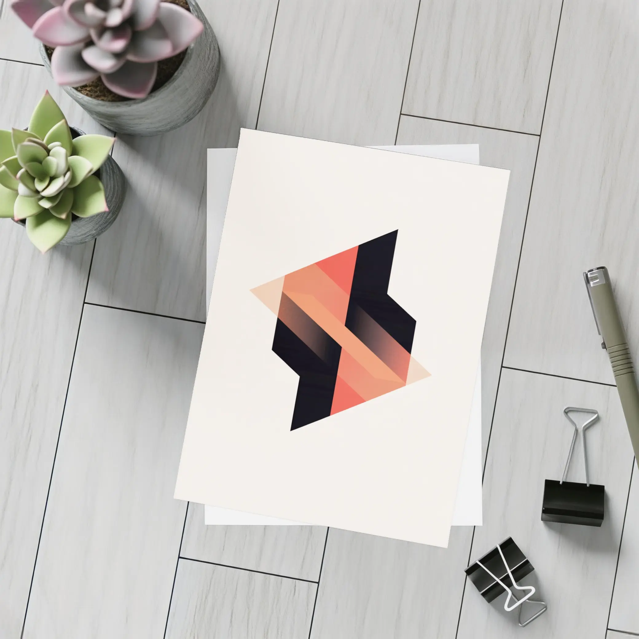 Abstract Geometric Shapes Black Coral Beige Background – Postcards