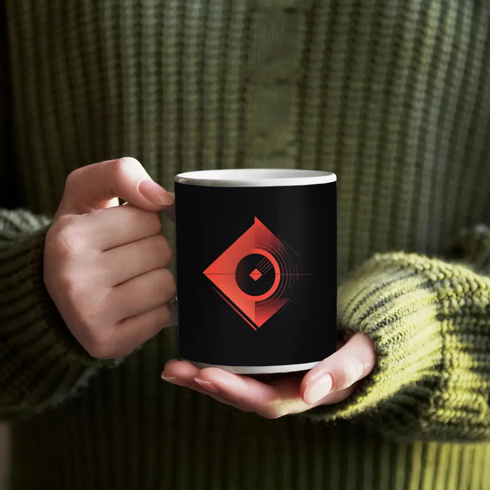 Red Geometric Abstract Art Dark Background – Mugs