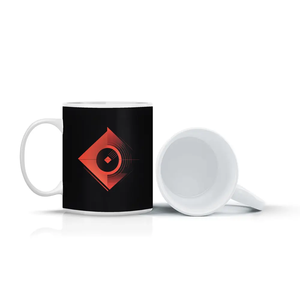 Red Geometric Abstract Art Dark Background – Mugs